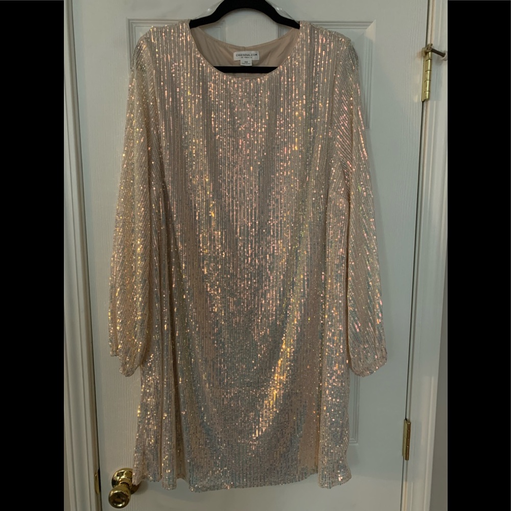 Chic Soul “Glitter on the Floor” Champagne/Rose Gold Dress